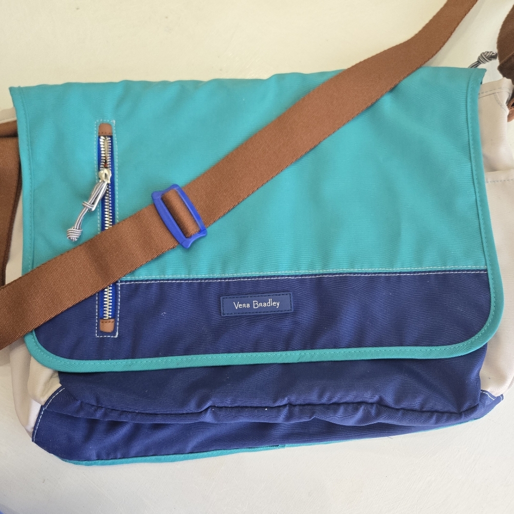 Vera Bradley Teal, Navy & Brown Messenger Bag